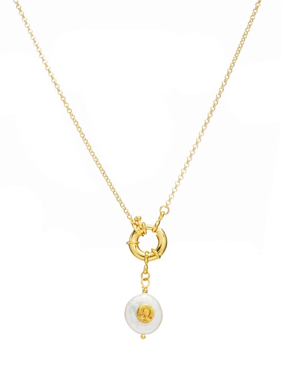 Mayamar Jewelry - Leo - Zodiac Necklace with Freshwater Pearl Charm - 24k gold plating